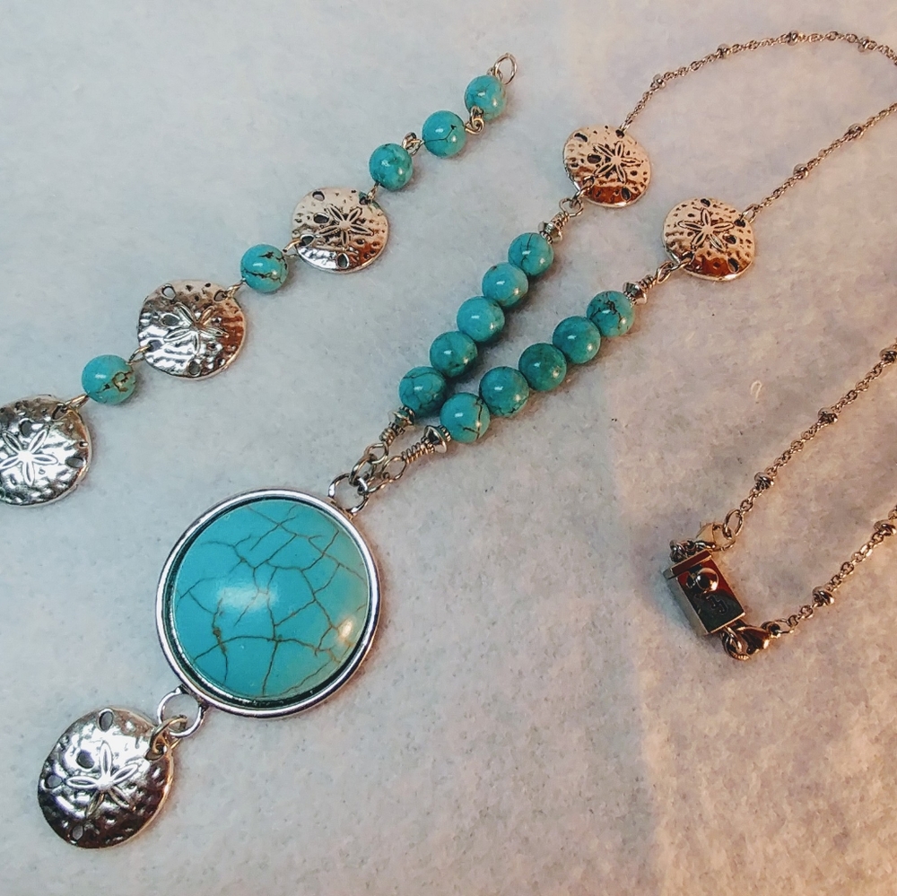 Neclace, bracelet. Genuine turquoise stones.